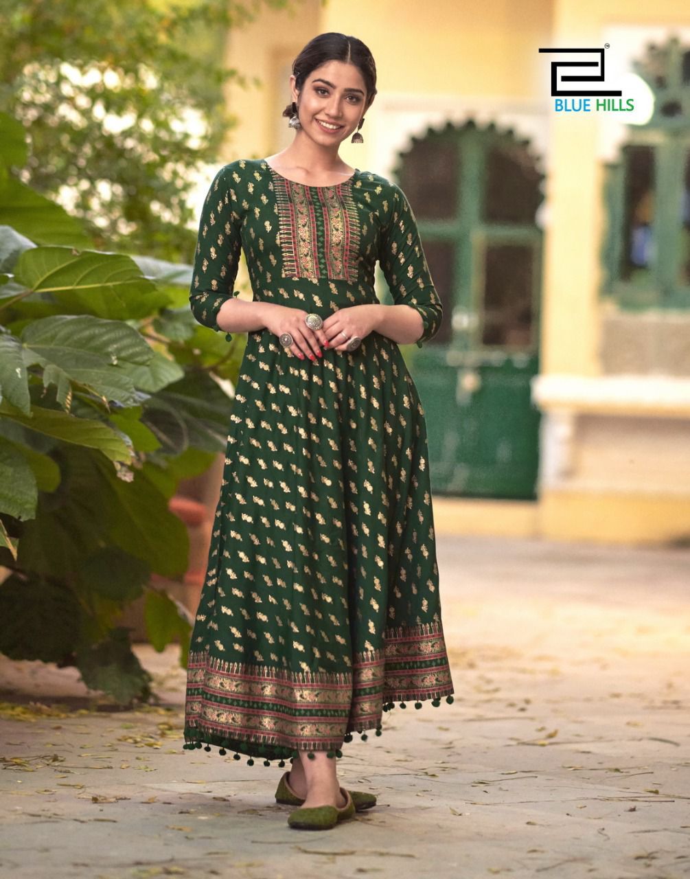 Blue Hills Pom Pom 3 Rayon Printed Ethnic Wear Long Anarkali Kurti Collection